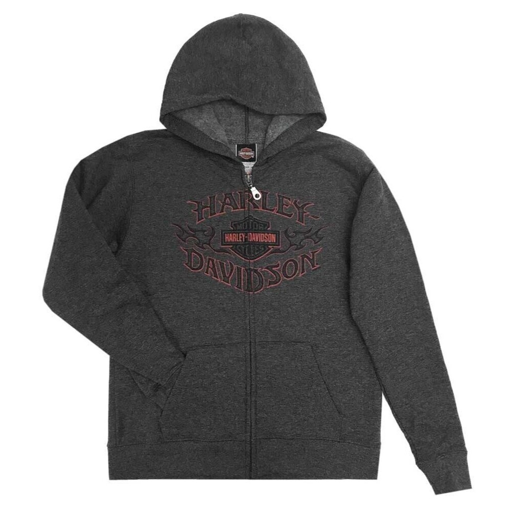 Harley Davidson Boys Size Large Full Zip Logo Fleece Hoodie EUC Charcoal Gray